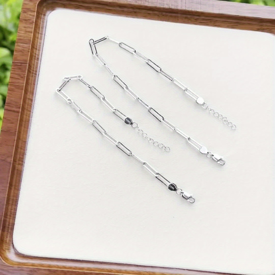 925 Silver Paper Clip Bracelet Adjustable Stackable Minimalist Jewelry